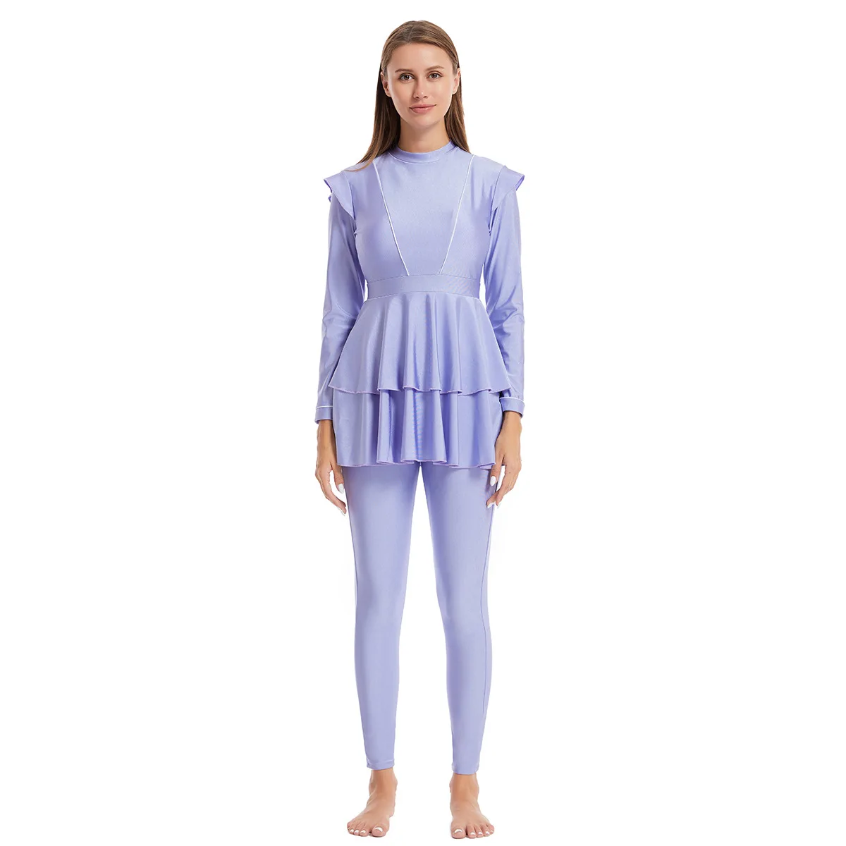 Modest Three Piece Sportswear Suit Muslim Swimwears with Nylon and Ruffles for Women in Southeast Asia Burkini Femme Musulmane