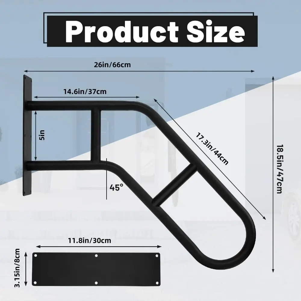 Iron Handrail Safety U-Shaped Design Wall-Mounted Railing Non-Slip Surface Weatherproof Finish Stair Support Children Safety
