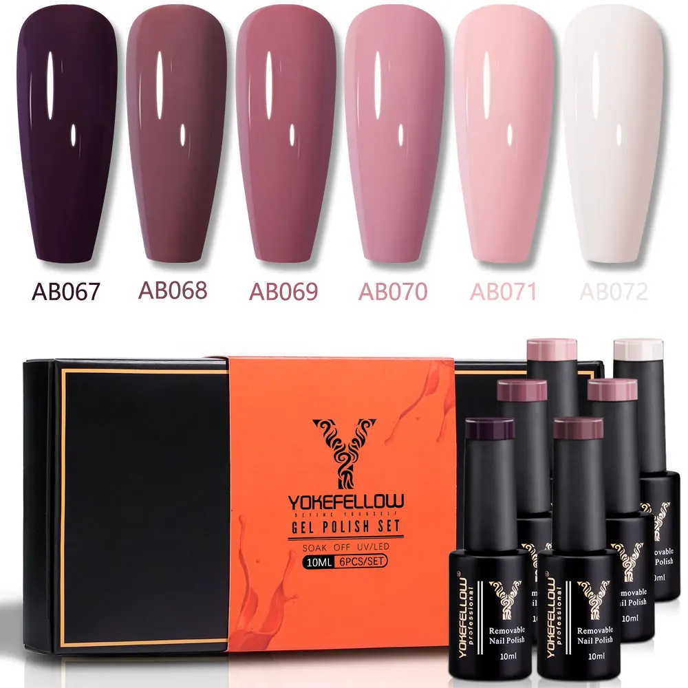 6pcs/set YOKEFELLOW 10ML Gel Nail Polish Kit Soak Off UV LED Nails Varnish Set Semi Permanent Nude Color Nail Art Gels Lacquer 4