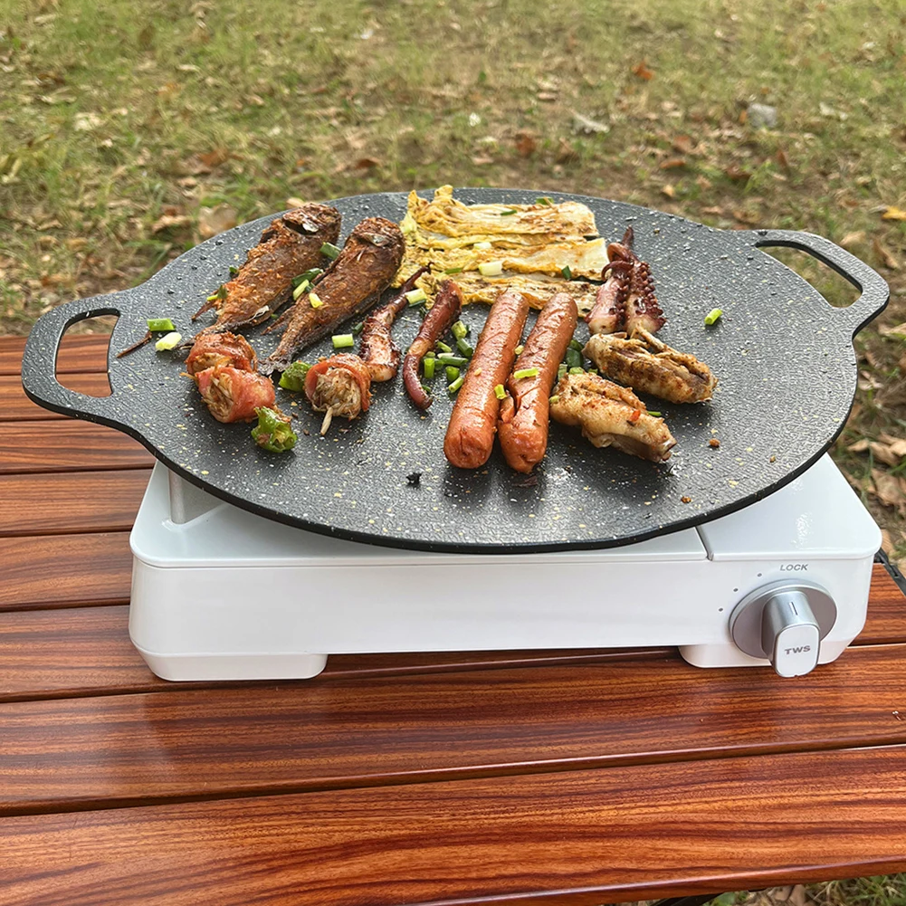 Korean Round Grill Pan Outdoor Camping Frying Pan Flat Pancake Griddle  Non-stick Maifan Stone Cooker Barbecue Tray BBQ Supplies - AliExpress