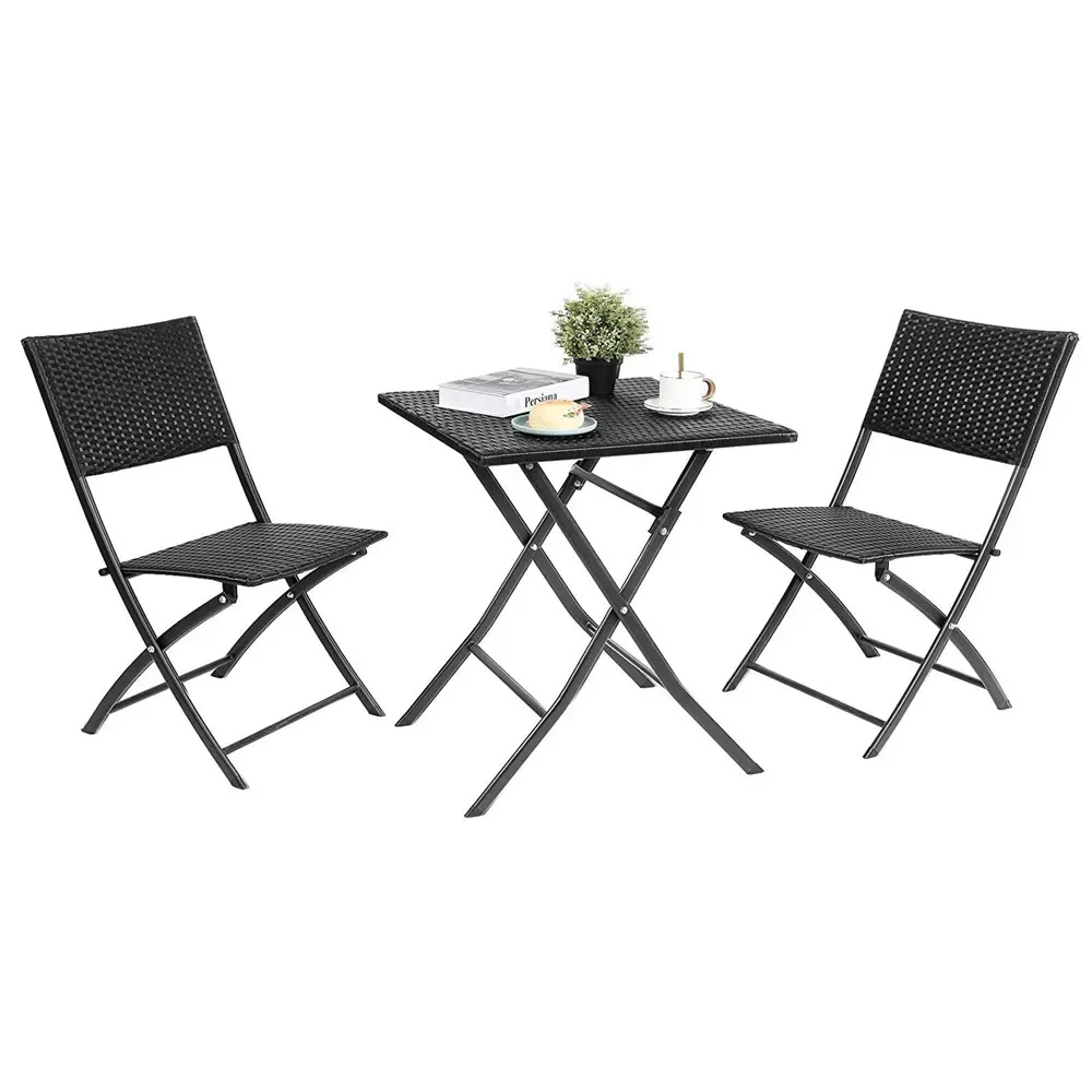 Homfa 3 Piece Outdoor Folding Table and 2 Chairs Set Brown 6