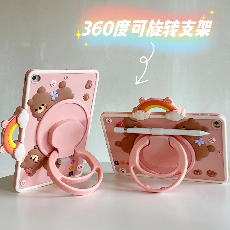 Whimsical 3D Rainbow Bear Tablet Case