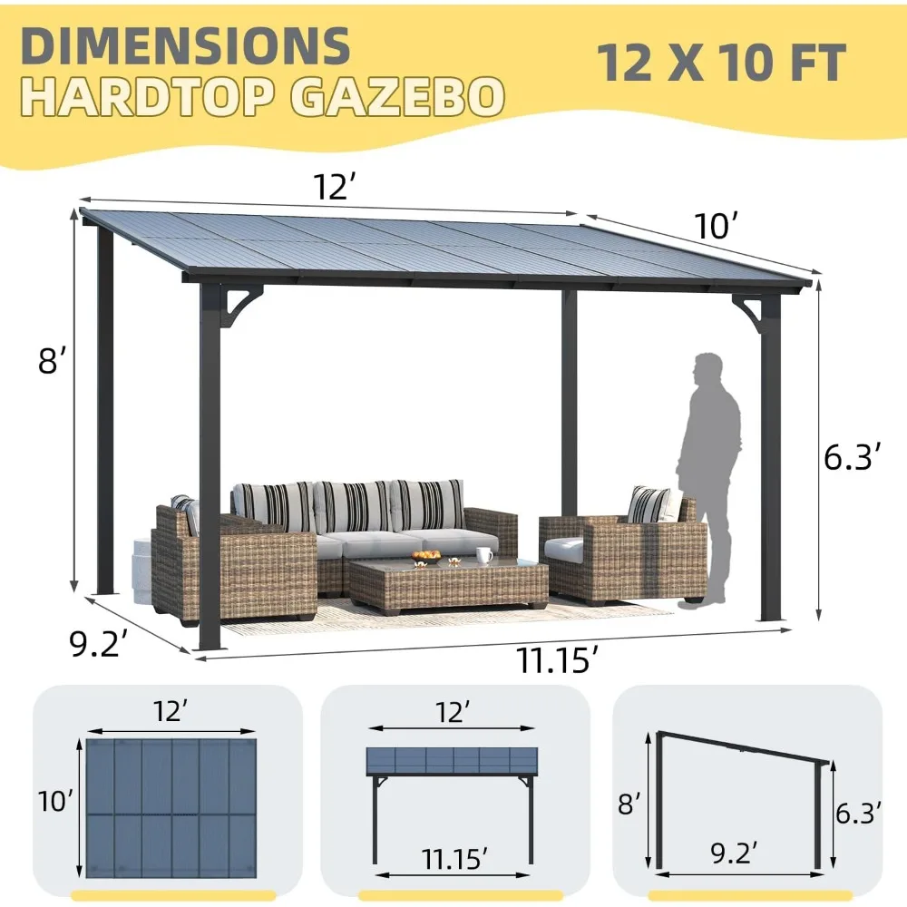 Description Picture 5 of itemOutdoor Gazebo Pergola on Clearance, Lean to Wall-Mounted Metal Awnings Pergolas and Gazebos for Patio, Panel Roof