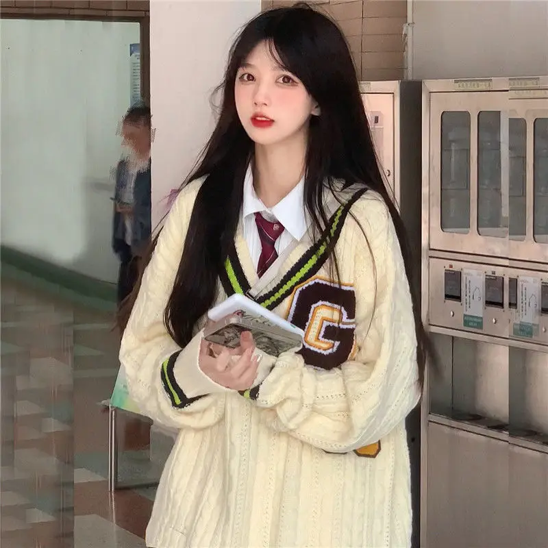 

Deeptown Preppy Women's Sweater Vintage Knitted Female Jumper Japanese Style Knitwear Korean Fashion Oversized Aesthetic Autumn