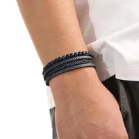 Hommes Bracelet en cuir classique mode oeil de tigre perlé Multi couche Bracelet en cuir pour hommes bijoux cadeau 4