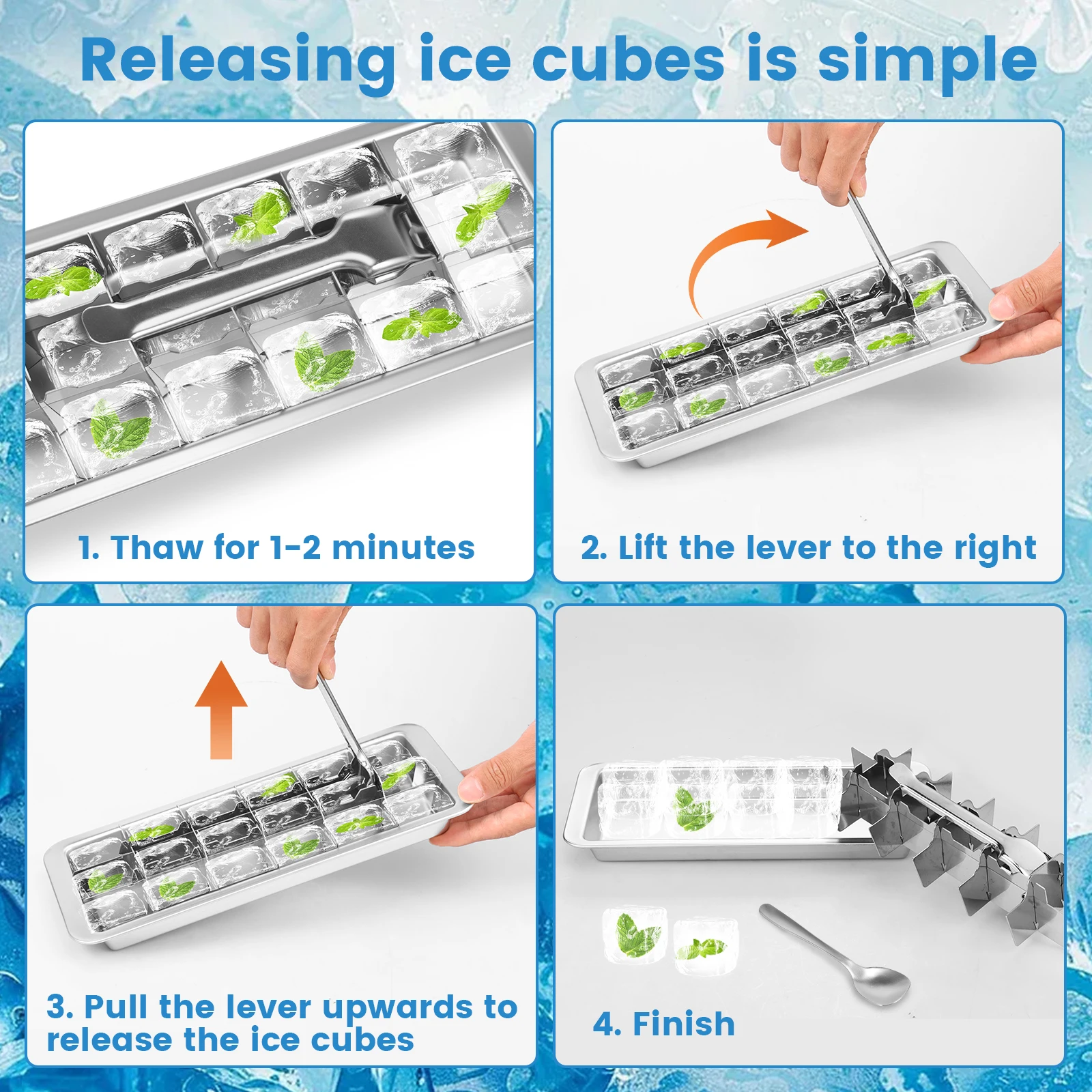 Ice Mold 4/1pcs Stainless Steel Ice Cube Tray Removable Ice Cube Maker with Handle Mold for Cocktail, Coffee Fruit Juice Drink