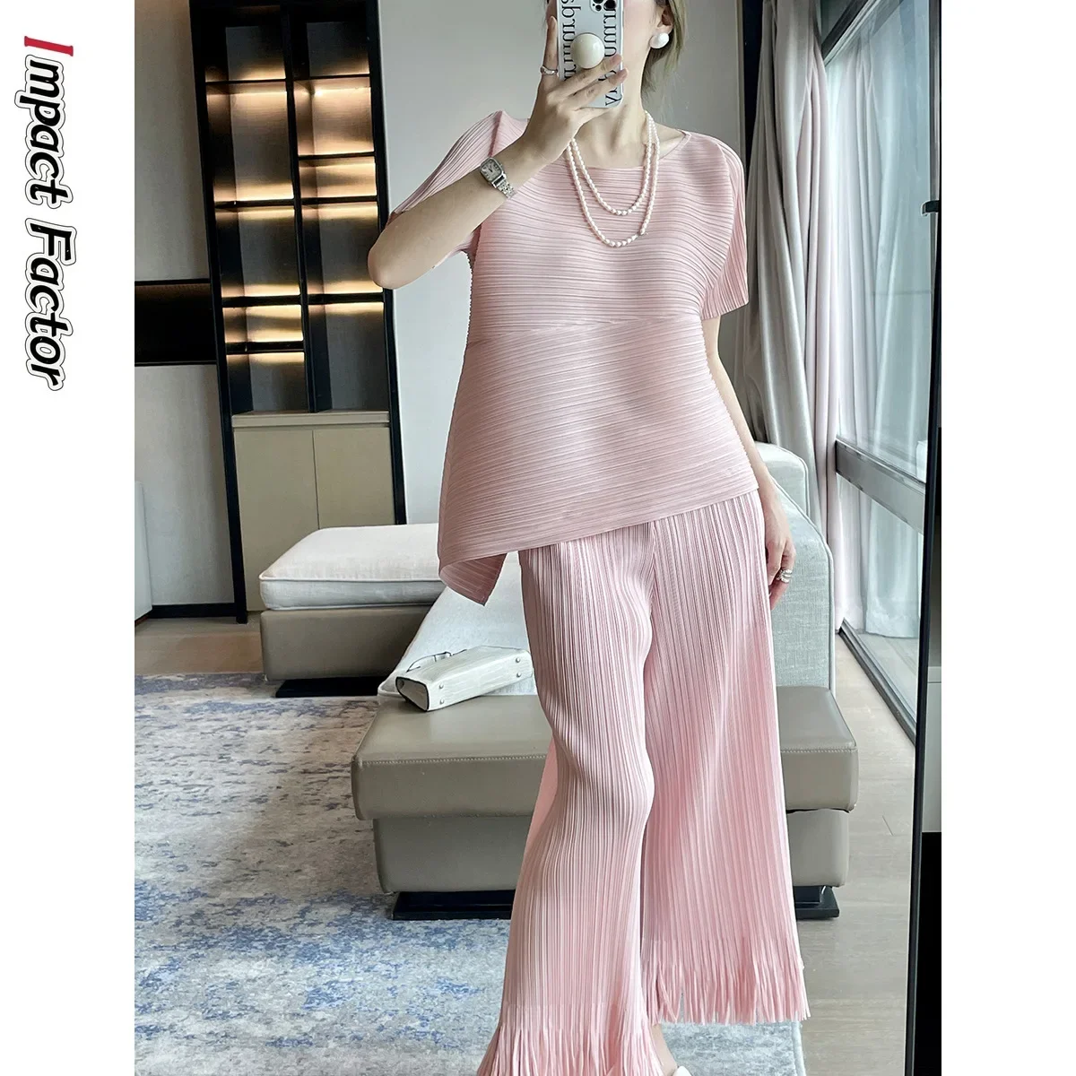 

Женская Асимметричная свободная футболка миаке, плиссированная футболка с коротким рукавом, весна-лето 2024