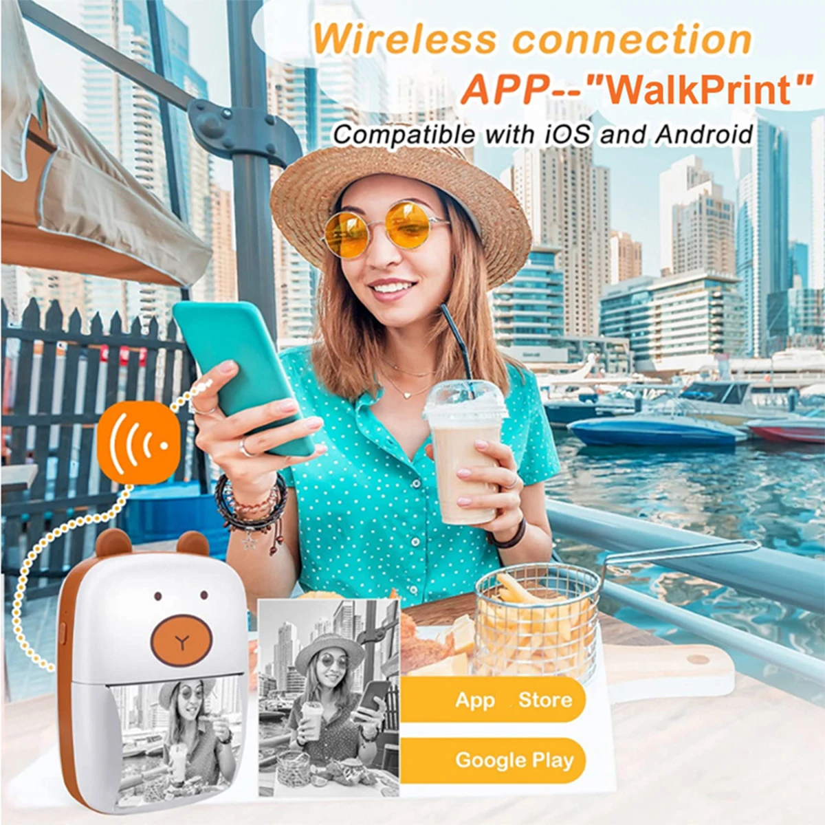 Sticker Printer Machine- Mini Thermal Printer Inkless Notes Portable Bluetooth Printer for Journal Photos Notes Kids Gift