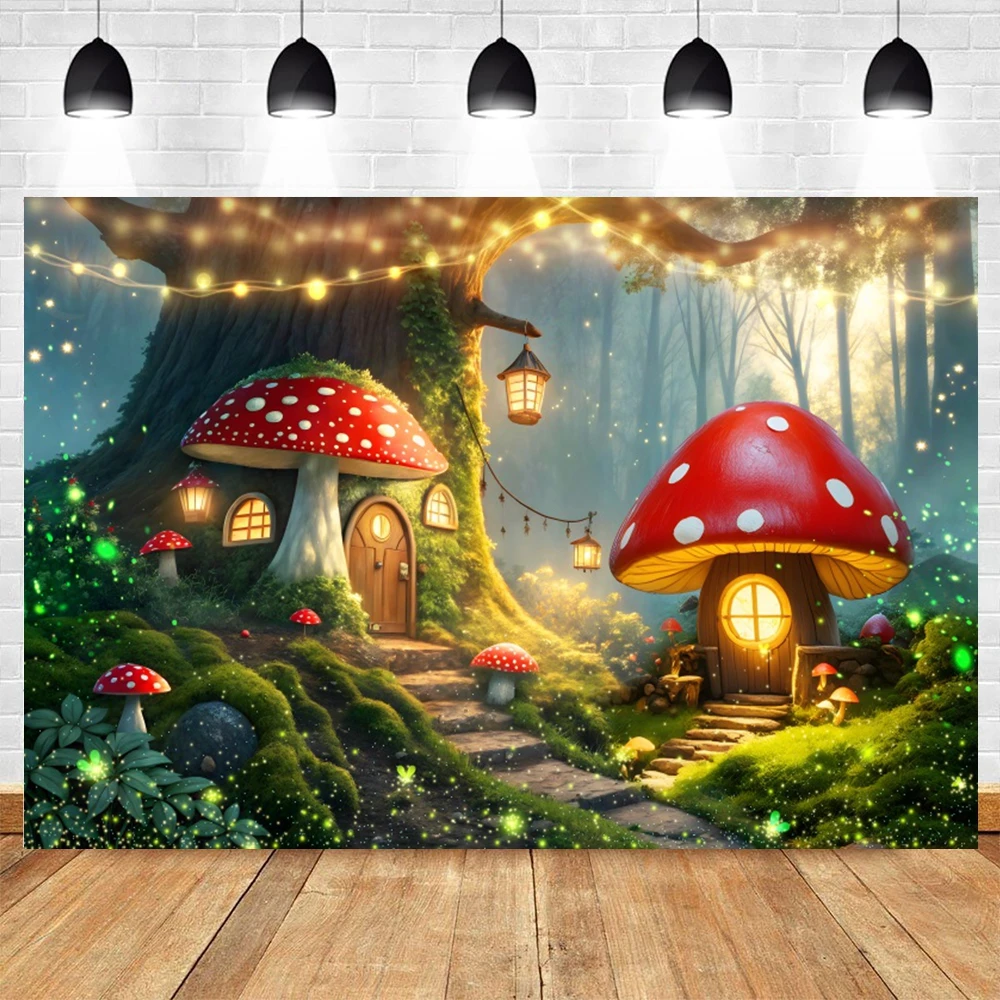 Dreamy Natural Jungle Forest Wonderland Backdrop Fairy Tale Mushroom Baby Birthday Party Photography Background For Photo Studio photo backdrop