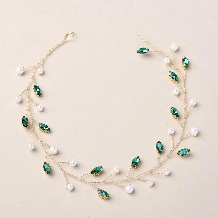 Женская длинная повязка на голову с жемчугом и кристаллами