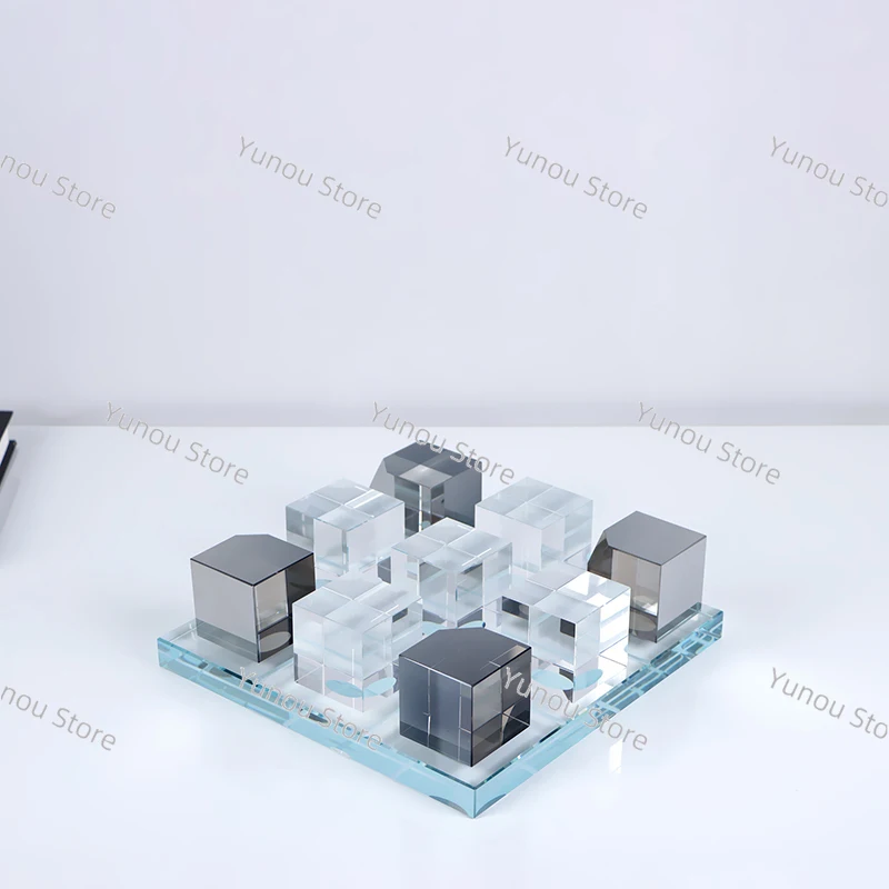 

Modern Transparent Smoky Gray Crystal Chessboard and Chess Piece Accessories