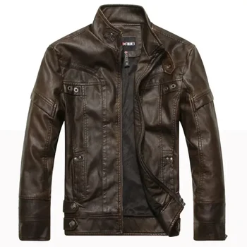Coat Male vintage Casual Motor Biker Faux Leather Jacket Men Motorcycle Slim Fleece Jackets Autumn Winter Fashion Leather Jacket 1