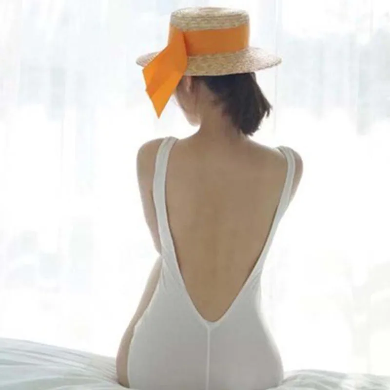 Vestido de una sola pieza para mujer, traje de baño blanco con respaldo sexy, sin reducir la resistencia ligera