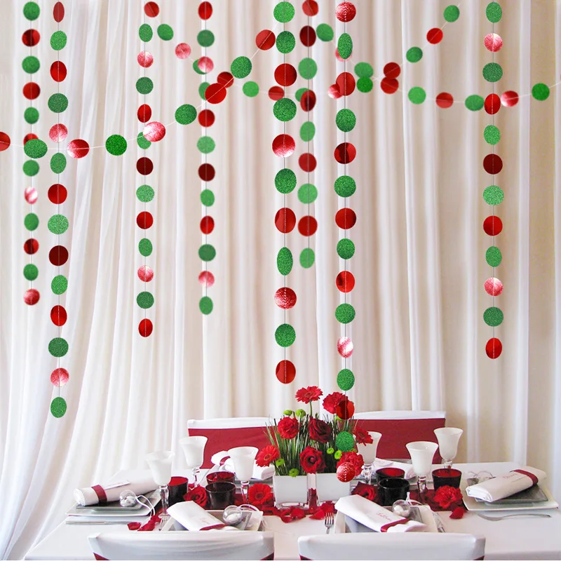 

Christmas Paper Garland Dots 4m Green Red Circle String Paper Hanging Garland for Christmas New Year Birthday Backdrop Decor