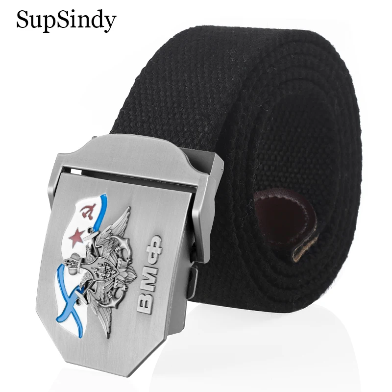 SupSindy Männer Frauen Canvas Gürtel 3D Russische Marine Metallschnalle Jeans Bund UdSSR ВМФ Militärsoldaten Taktische Gürtel Männlicher Riemen – Detail 1
