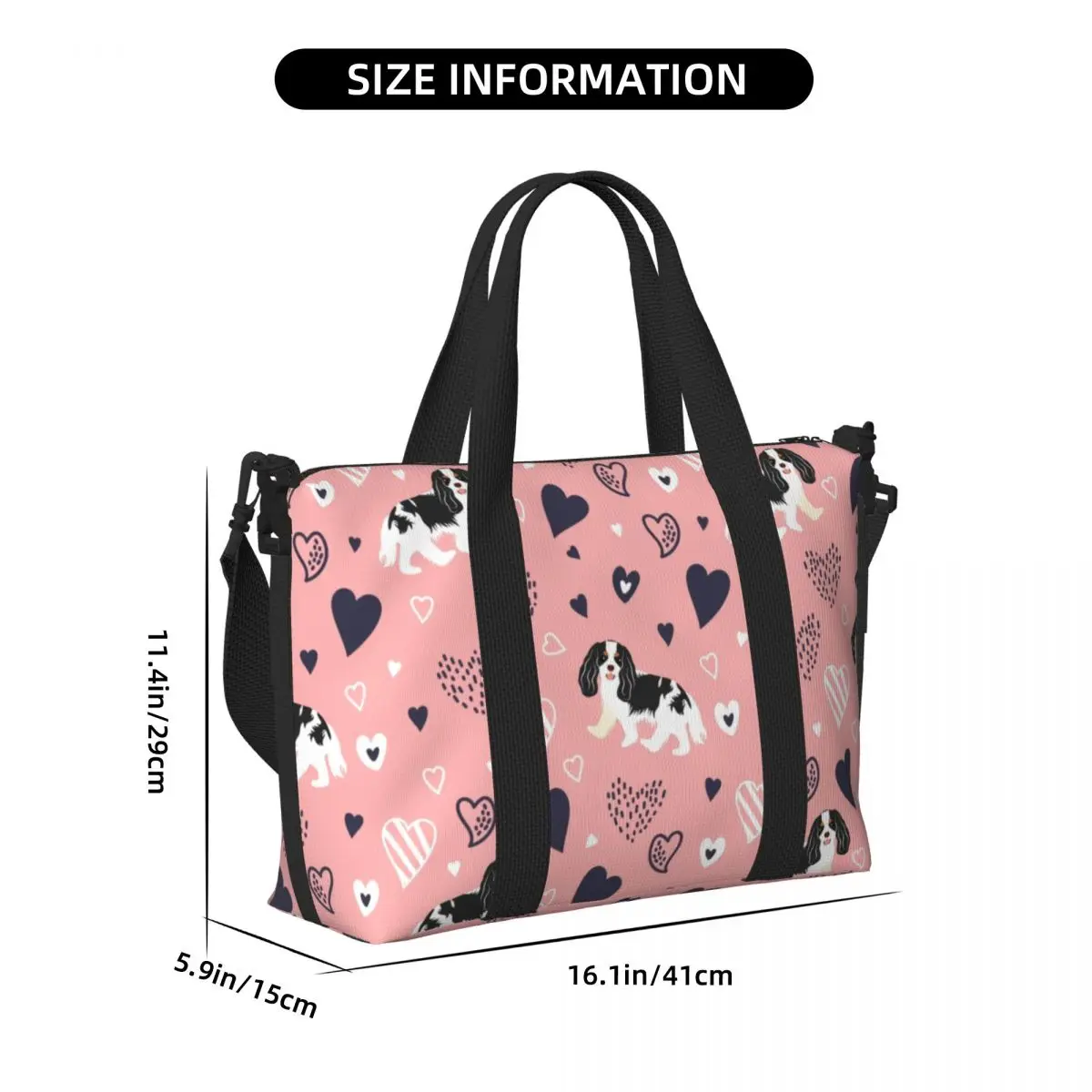 Custom Cavalier King Charles Spaniel Tote Bag Women Large Capacity Cartoon Dog Gym Beach Shoulder Travel Bag 4