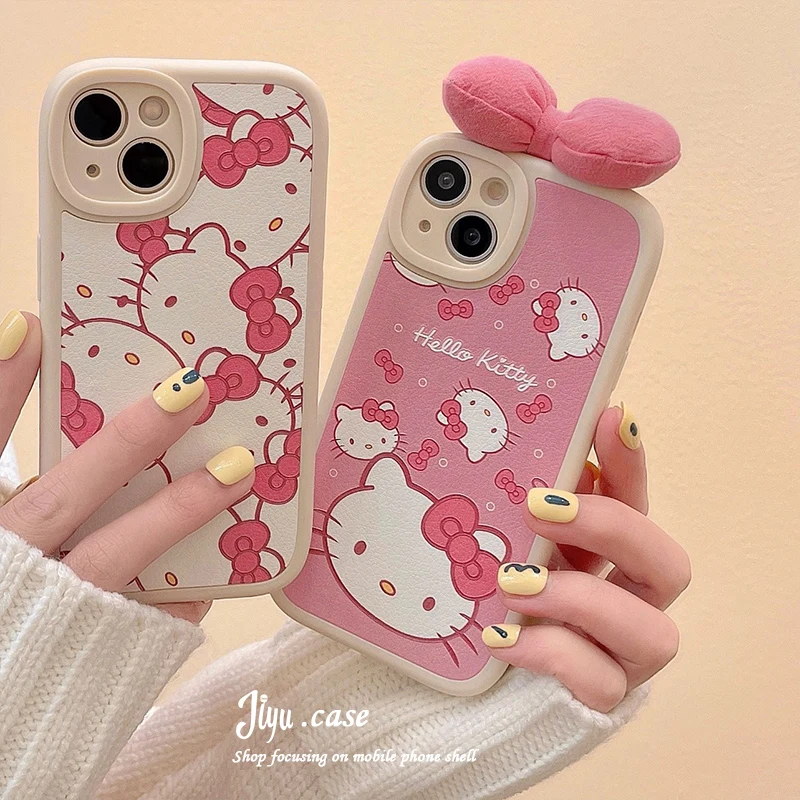 

Hellokittys Bow-Knot Phone Case Suitable for Iphone13Promax Iphone 12 Iphone11Xs Cartoon Xr Xs X Anti-Fall Soft Shell