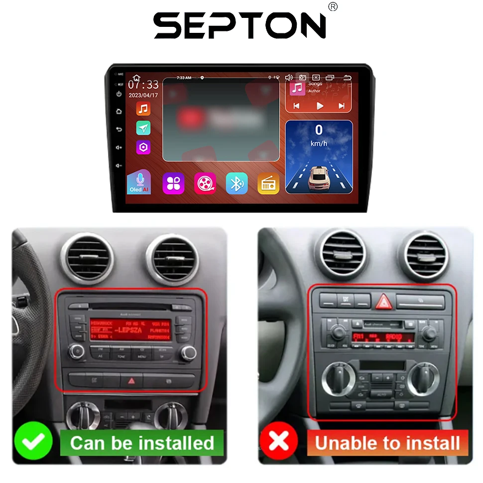 SEPTON Car Radio for Audi A3 8P S3 RS3 Sportback 2003 - 2012 8+128G Wifi Car Multimedia Player GPS CarPlay Stereo 4G Autoradio