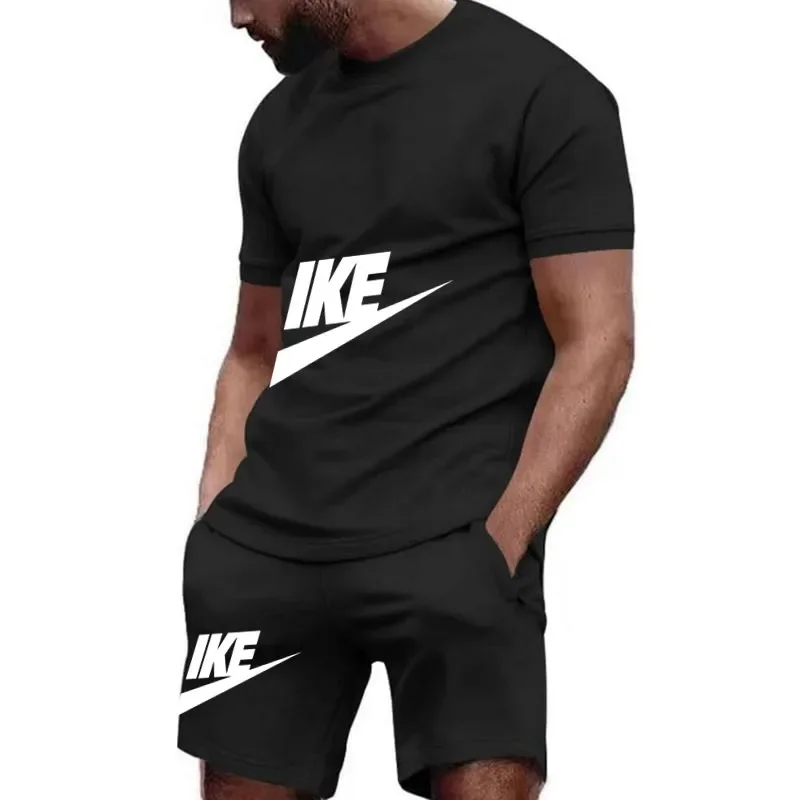 

Модный мужской повседневный спортивный костюм с коротким рукавом, комплект из двух предметов, футболка и брюки, Мужская одежда, летняя мода