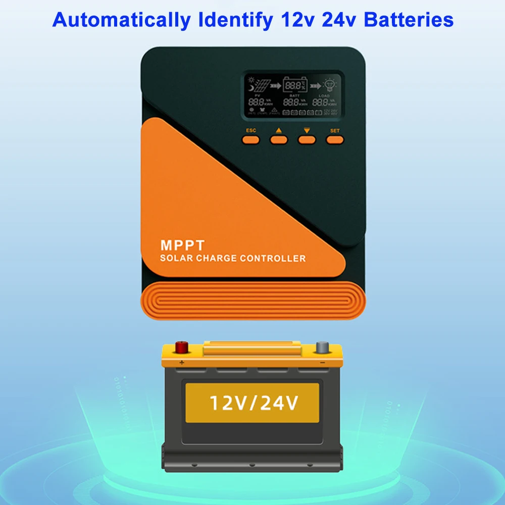 새로운 업그레이드 MPPT 10A 20A 30A 40A 50A 60A 태양열 충전 컨트롤러 12V 24V 자동 PV 레귤레이터 100VDC 납 Aacid 리튬 배터리 용