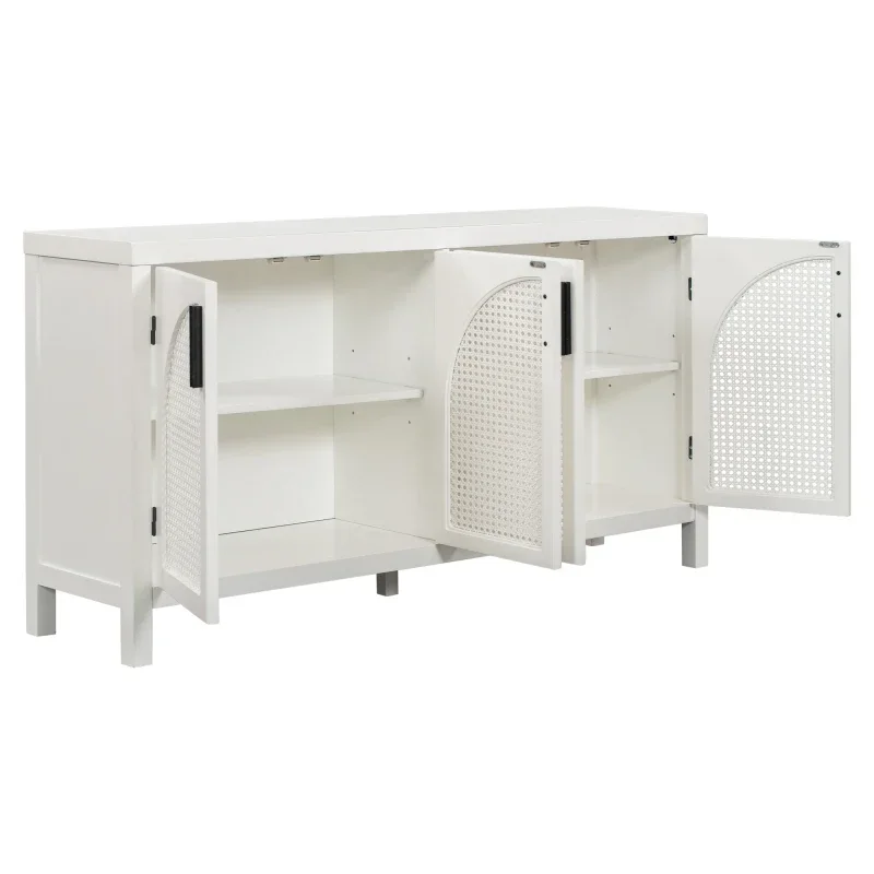 White Large Storage Space Sideboard with Artificial Rattan Door