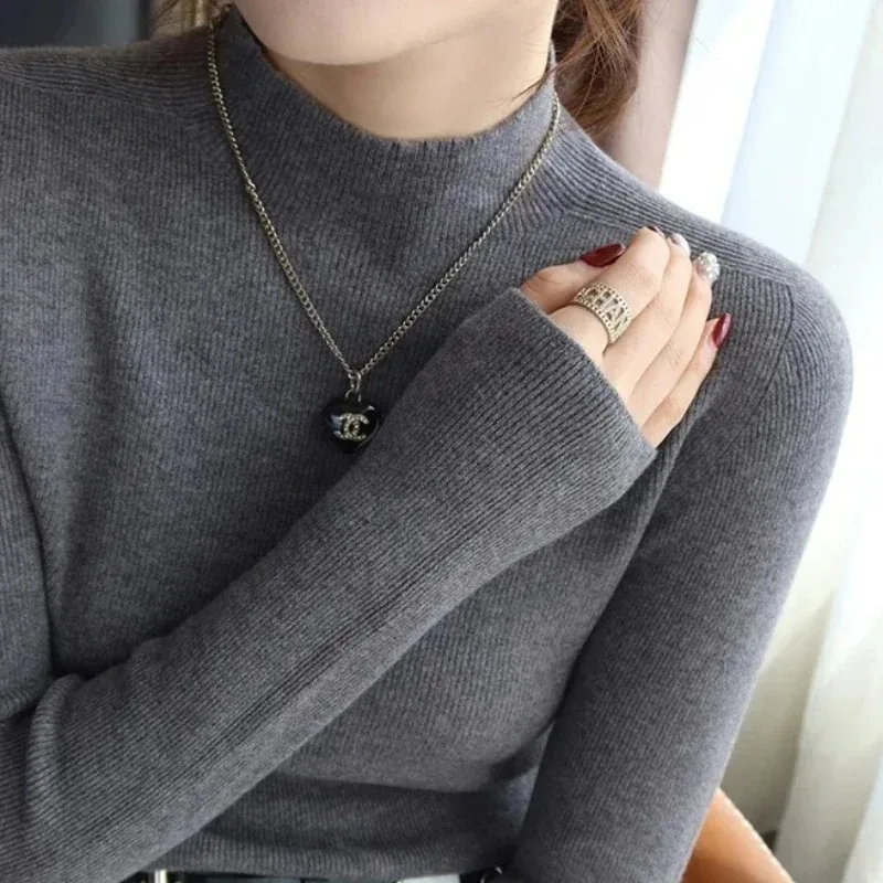 Semi-turtleneck Women's Sweater Fashion New Long-sleeved Knitted Casual Bottoming Shirt Solid Color Thin Knitwear