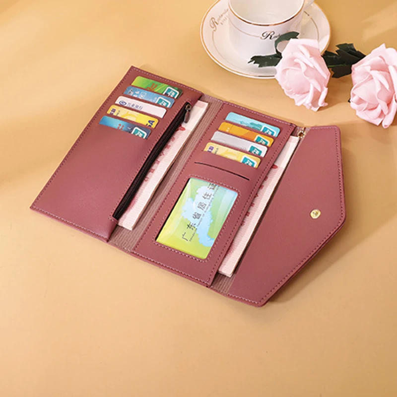 Fashion Women Wallets Zipper Purses Black Light Gray Red Long Section Clutch Wallet Soft PU Leather Money Bag 2