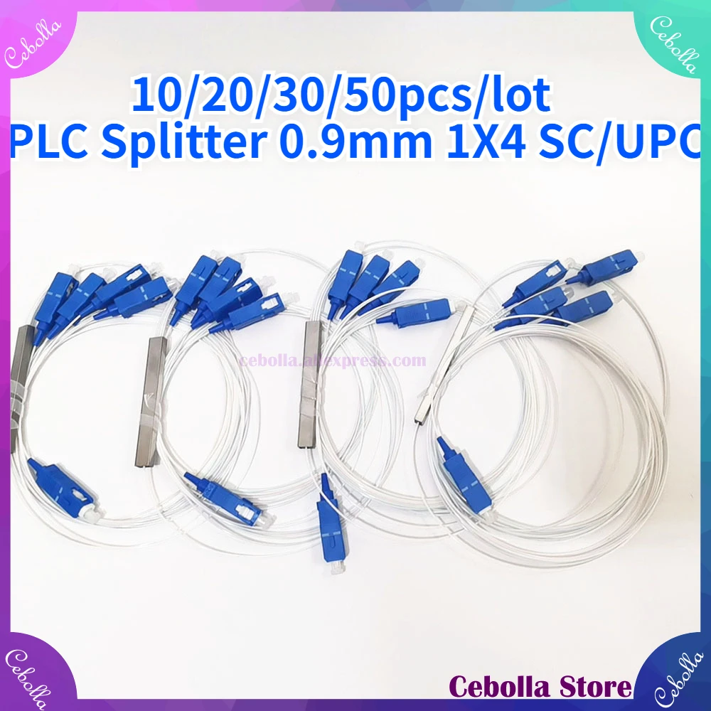 

10/20/30/50pcs/lot 0.9mm Steel Tube Fiber Optic PLC Splitter 1X4 SC/UPC Mini Blockless G657A1 0.9mm 1M SC UPC APC Connector