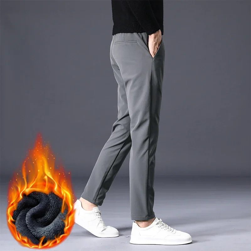 Men's Business Casual Pants Stretch Slim Thermal Trousers