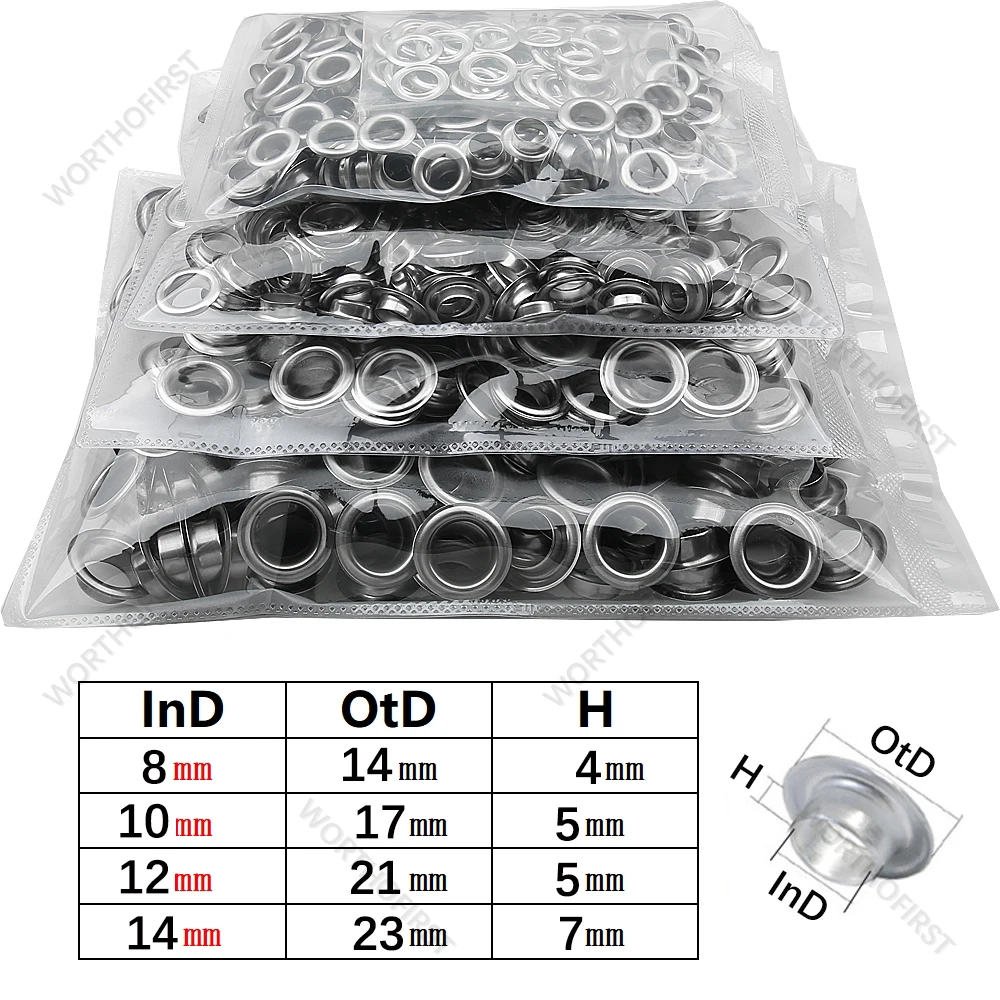 Stainless Steel Eyelets Grommet Hand Press Tool Kit Round Rings Punch for Tarpaulin Curtains Leather Crafts