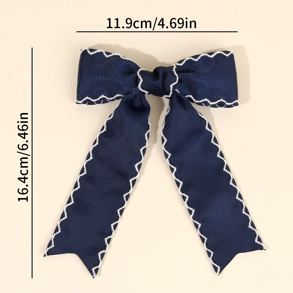 Navy Blue Ribbon Bow Hair Clip Satin Fabric Hairpin Elegant Hair Accessory For Women Girls Sweet Party Daily Headdress Headwear 5