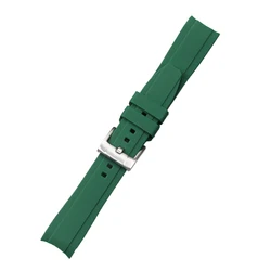 Waterproof Silicone Sport Watchband - Soft, Comfortable Rubber Bracelet with Curved End - 22mm (Green)