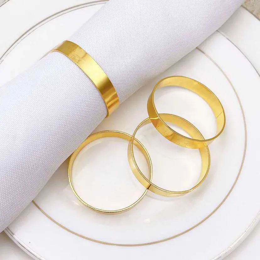 10pcs Golden Napkin Rings Simple Serviette Holder For Wedding Party Banquet Adornment