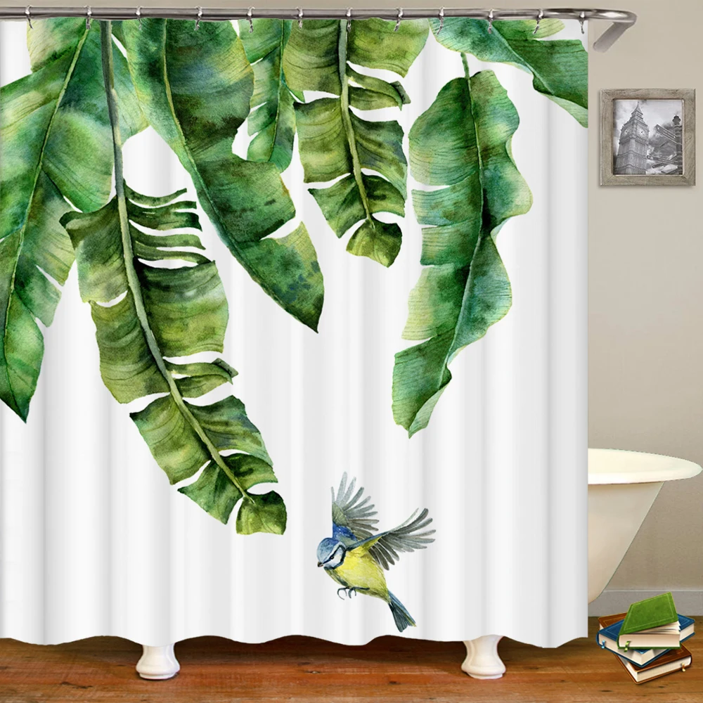 

Tropical Plants Green leaf Bathroom Curtains Shower Curtain With 12 Hooks Waterproof Polyester Fabric 180*200 Bathing Curtain