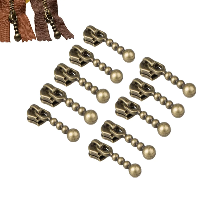 New 10pcs 3# Nylon Bronze Lockless Four Bead Luggage Clothing Shoes Boots Metal Zipper Head