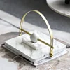 Modern Luxury Metal Tissue Holder, Dining Table Center Napkin Holder, Hotel Clubhouse, Imitation Marble Paperweight Decoration 2