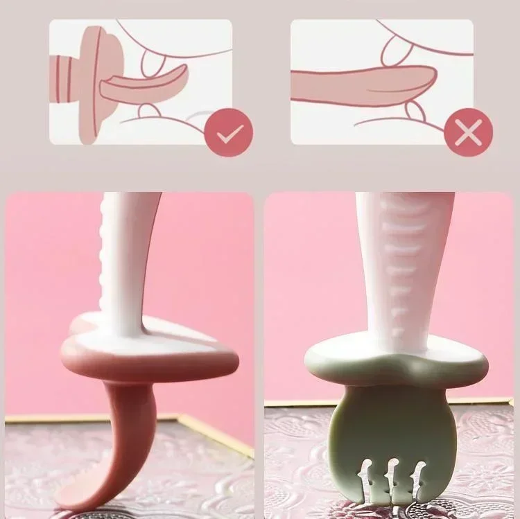 Baby Spoon Fork Silicone Children's Tableware Set Feeding Baby Tableware Learning Spoon Set Short Simple Spoon