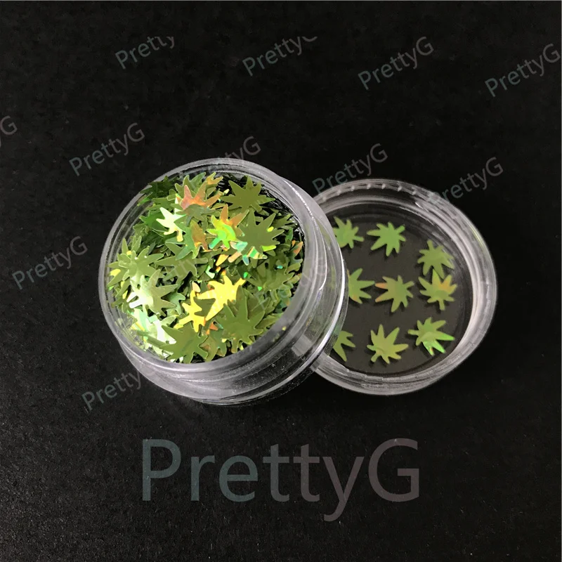 PrettyG Hemp Leaves-Weeds Leaves Shape Glitter Sequins for Resin DIY Making Art Craft Nail Makeup Decoration Accessories 1 Box