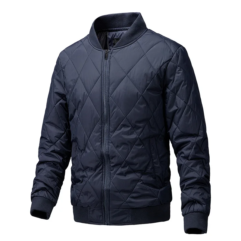 Herbst Jacke Männer Koreanische Mode Plaid Warme Windjacke Männer Stehen Kragen Einfarbig Varsity Jacke Männer Slim Fit Mantel Männlich_voghion.com