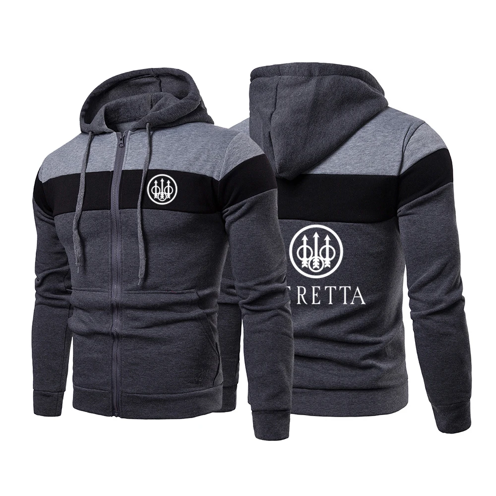 2022 New BERETTA Print Splicing Hip Hop Punk Wild Warm Fashion Harajuku Zipper Hooded Sweatshirts Style Male Top Jackets Coats off white hoodie mens