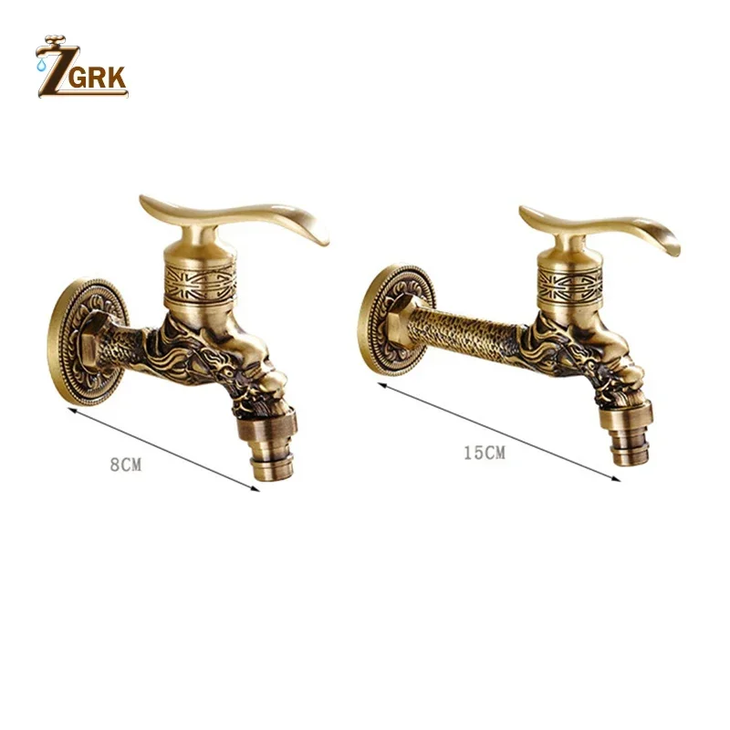 ZGRK Carved Wall Mount Bibcock Brass Retro Tap Decorative Outdoor Garden Taps Washing Machine Mop Luxury Antique WC Faucet garden bibcocks bathroom faucet washing machine faucet water tap faucet