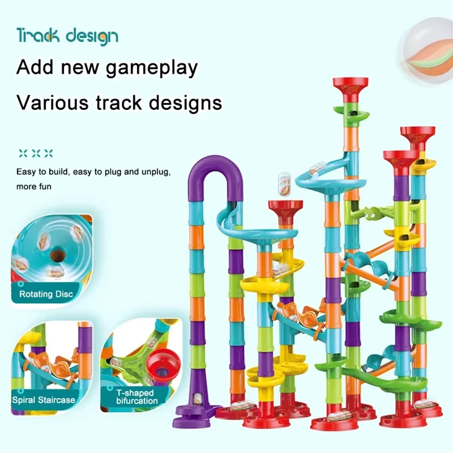 DIY Construction Ball Bearing Run Race Track Building Blocks Kids 3D Maze Ball Roll Toy Children Festival Gift 45/142/197PCS Set