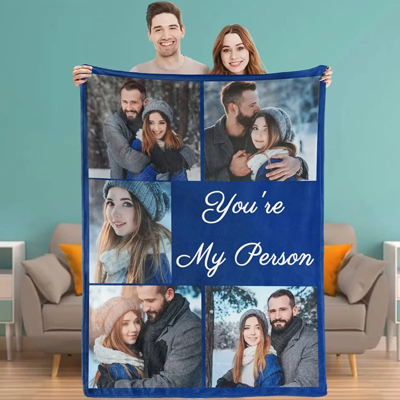 Custom Blanket with Photo Picture Text Personalized Throw Blanket