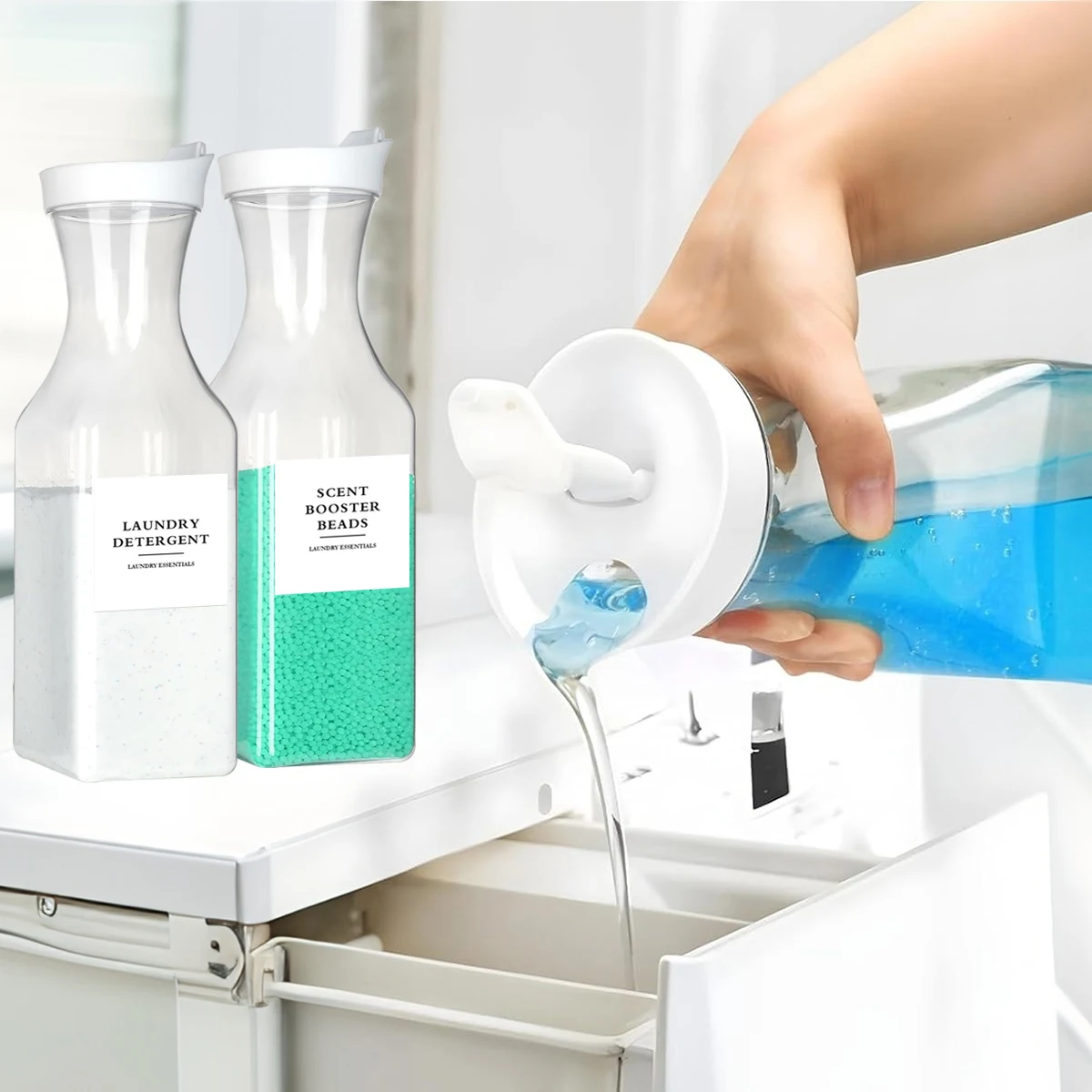 1PC 1000ml Laundry Detergent Dispenser Plastic Softener Dispenser Liquid Laundry Container Scent Booster Cans with 4pcs Labels 4