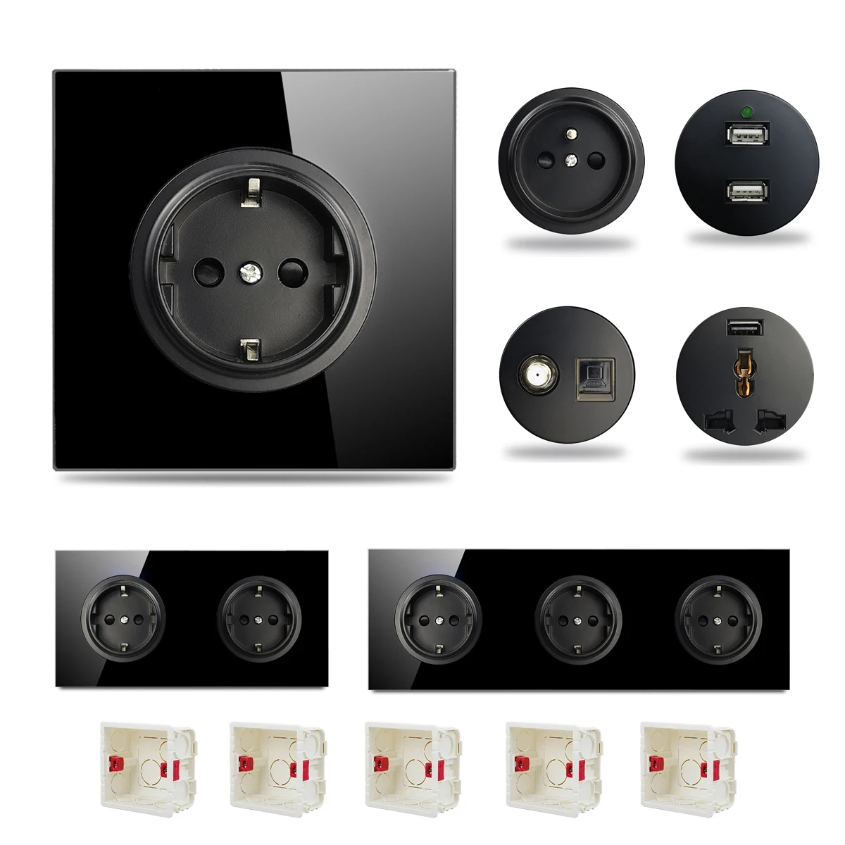 Wallpad Presa A Muro Per Pannello In Vetro Temperato Nero Presa Mf Francese Ue Porte Di Ricarica Usb Single Frame Tv Internet Rj45 Prezzo Di Fabbrica