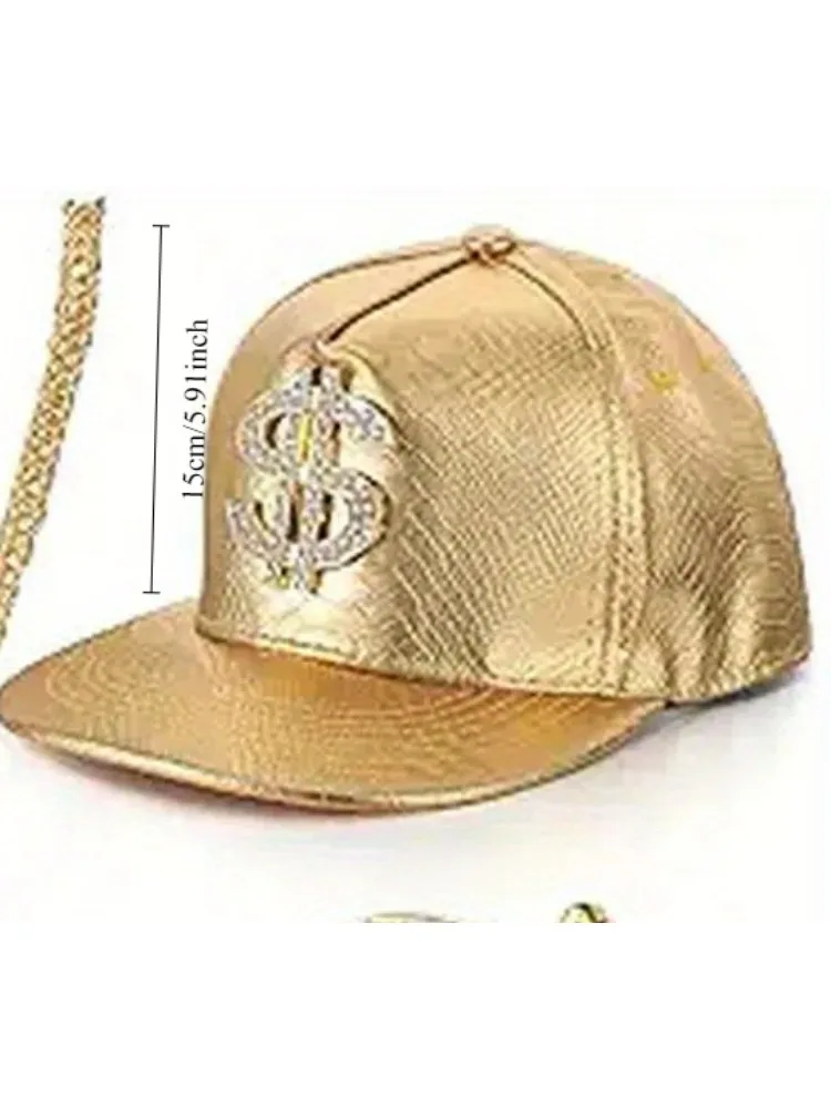 Hip Hop outfit set 3 pieces includes adjustable back button-down hat dollar pendant necklace Hip Hop Dollar ring