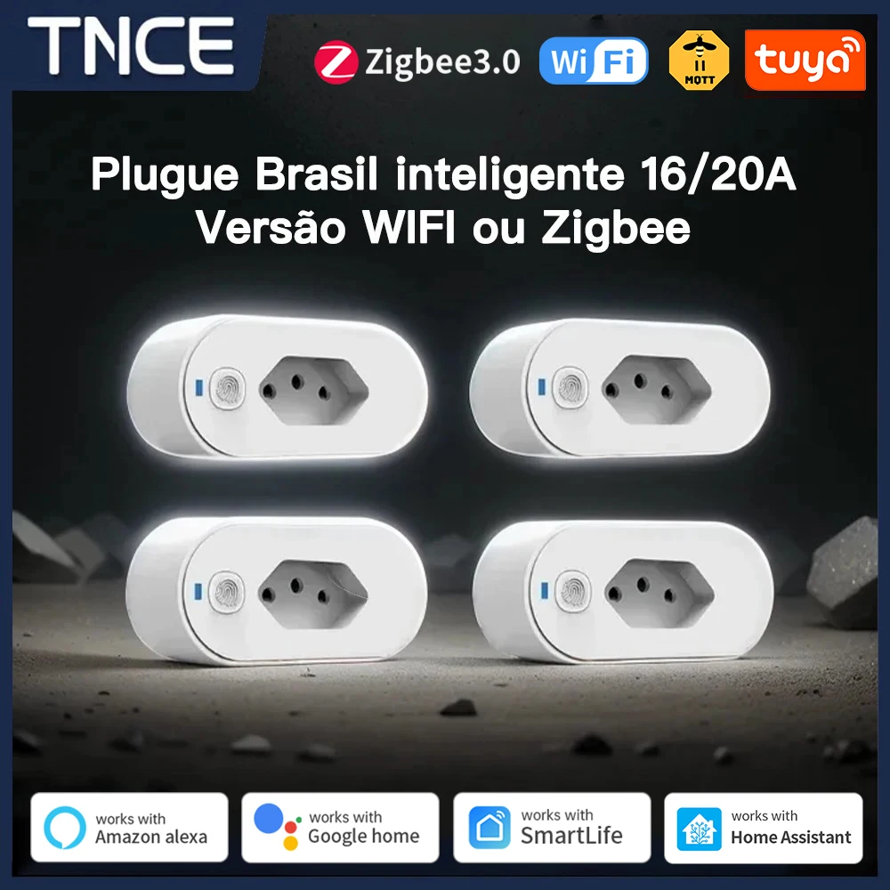Tnce Tuya ปลั๊กบราซิล16/20A WiFi หรือ ZigBee ซ็อกเก็ตพร้อมจอมอนิเตอร์ไฟฟ้าการควบคุมรีโมทแอปในชีวิตอัจฉริยะเสียงสำหรับ Google Home Alexa 1