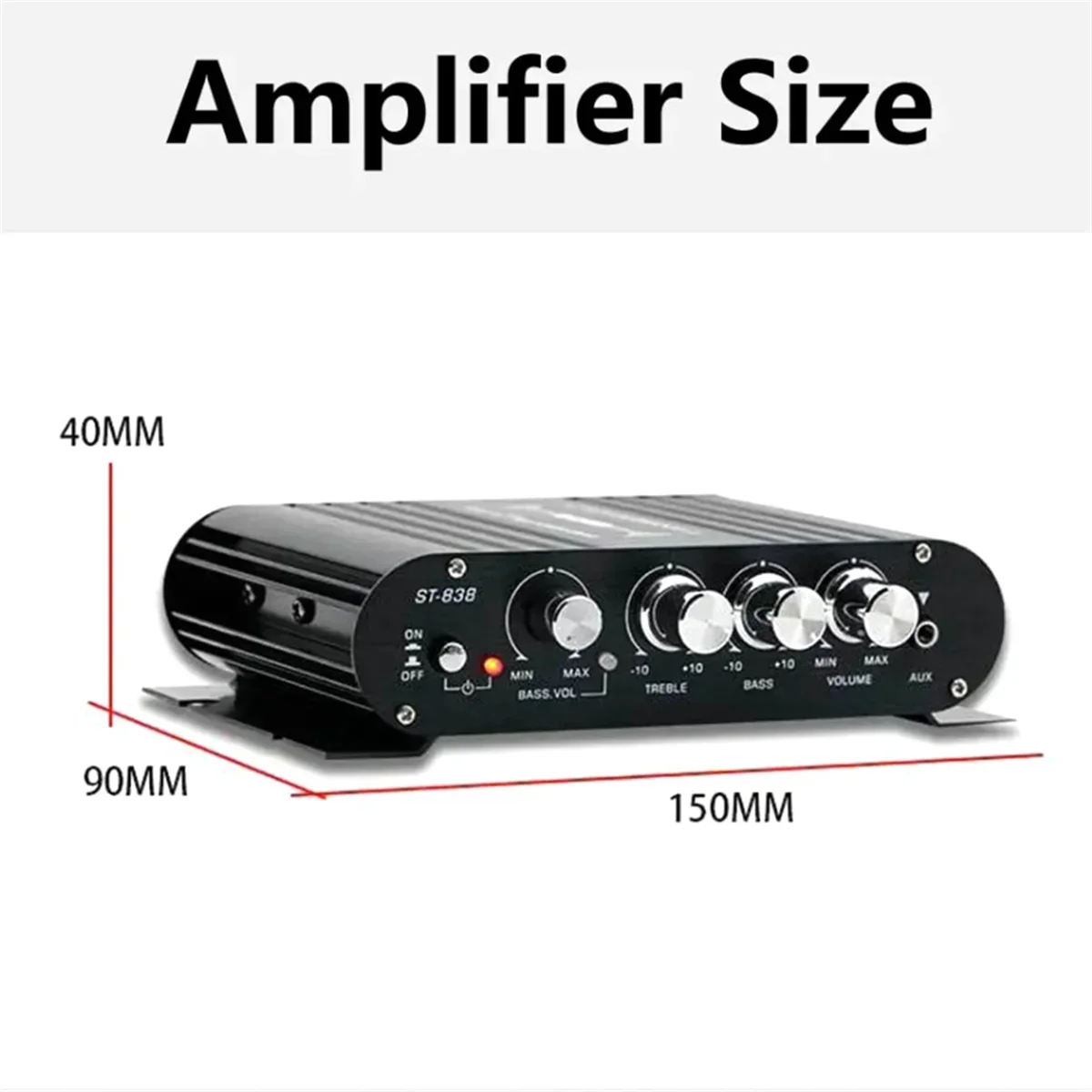 ST-838 HIFI 증폭기 2.1 채널 차량용 MP3 미니 앰프 AUX 입력 고음 및 저음 조정 슈퍼베이스 20Wx2 + 40W 증폭기