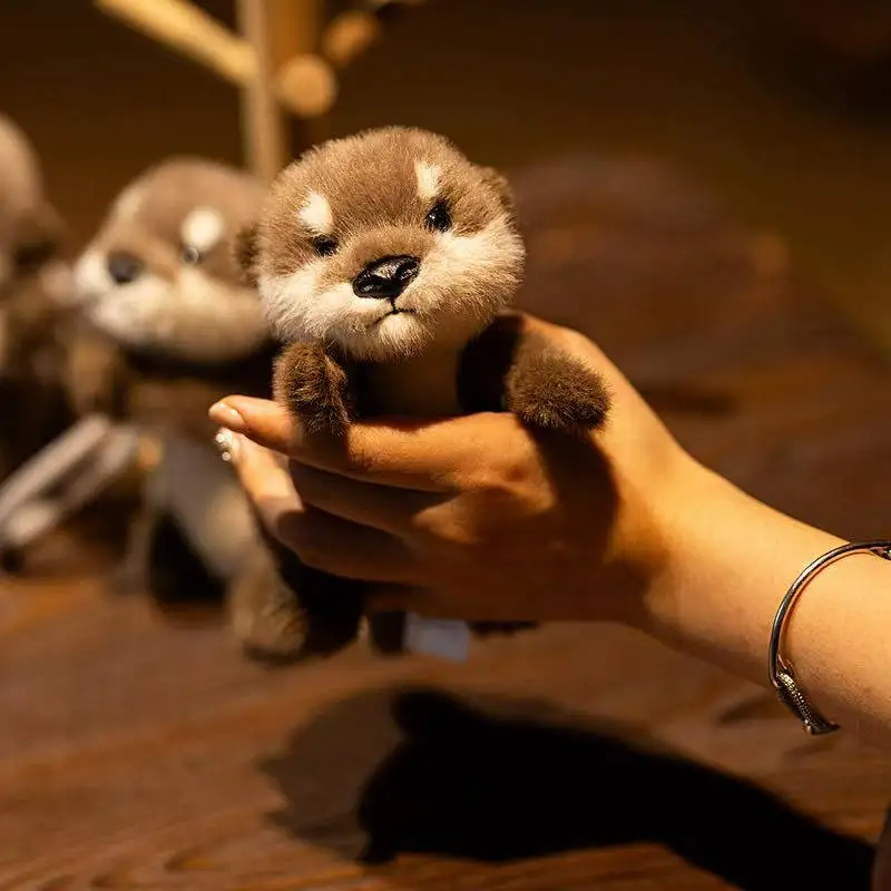 Cute Otter Plush Keychain Realistic Stuffed Otter Animal Pendant Doll Soft Plushies Key Ring for Bag Decoration Gifts Girl