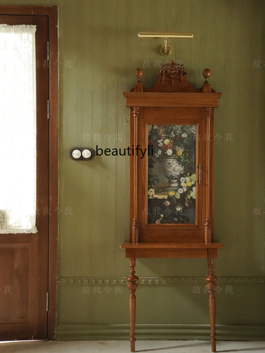 

Hallway Mirror Cabinet Jewelry Cabinet French Retro Ultra-Thin Dresser against the Wall Console Tables